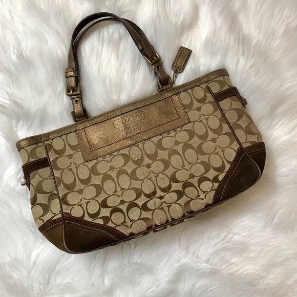 Suede Signature Coach Shoulder Bag - Picture 1 of 8